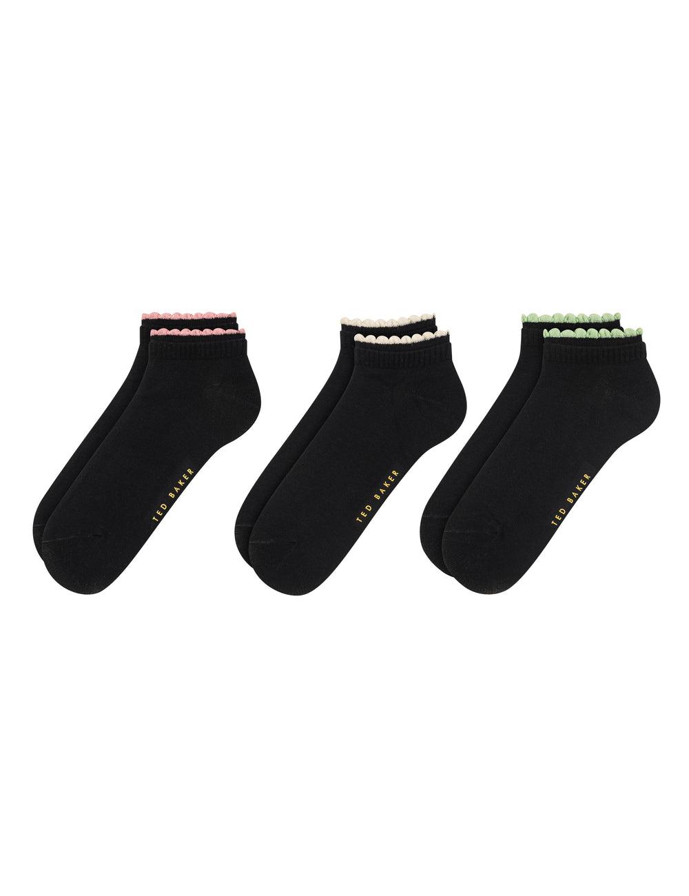 Women Ted Baker 3 Pack Scalloped Low Cut Ankle Socks Black | KSA  0936-SGDRH