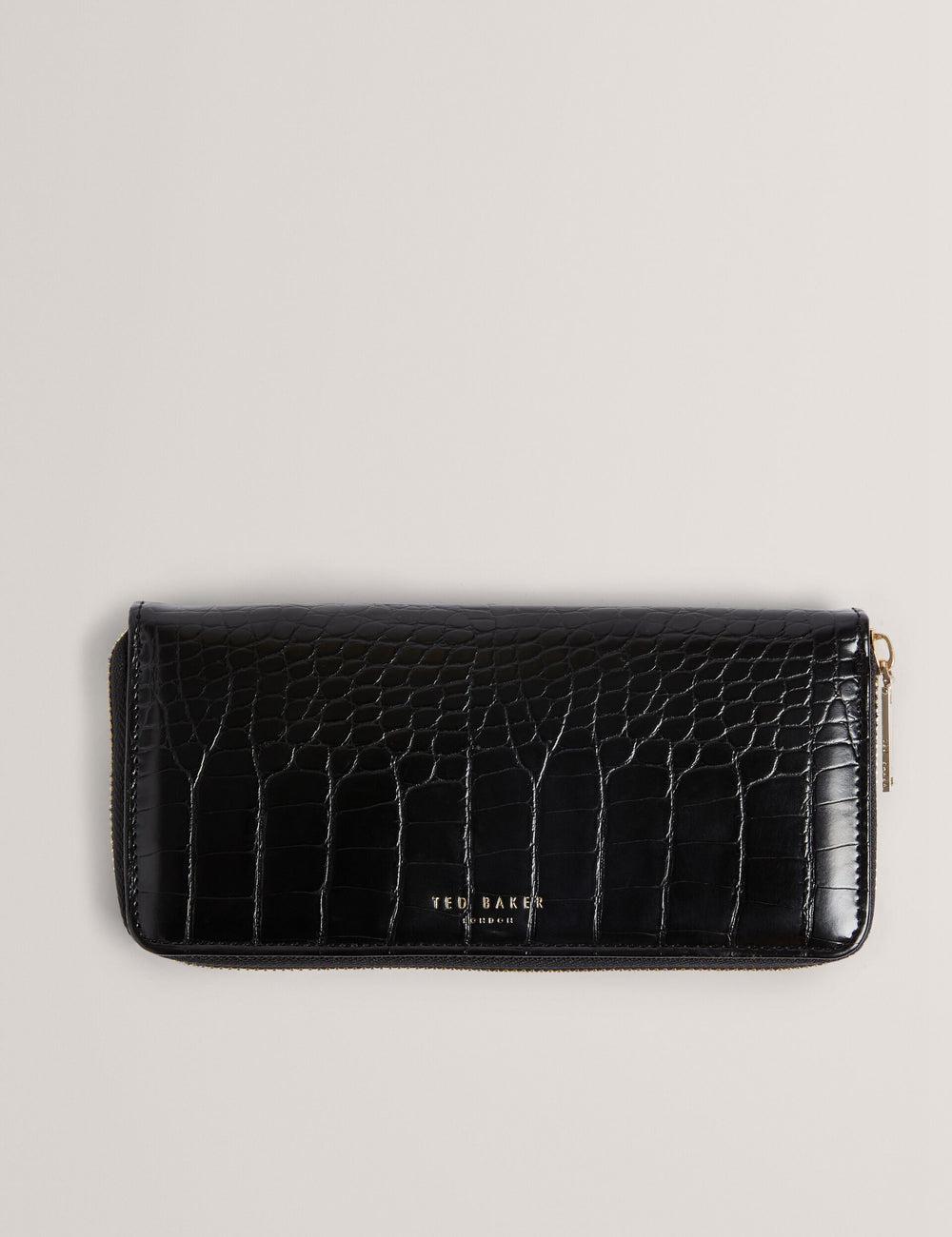 Women Ted Baker ABBYYI - Croc Effect Slim Travel Jewellery Case Wash Bags Black | KSA  8126-ZYQFW