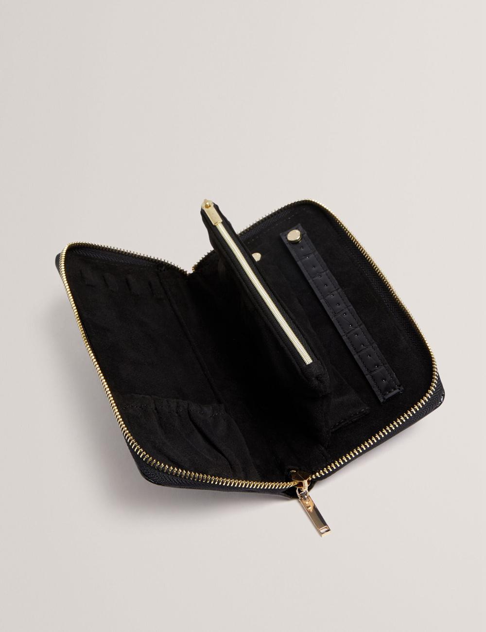 Women Ted Baker ABBYYI - Croc Effect Slim Travel Jewellery Case Wash Bags Black | KSA  8126-ZYQFW