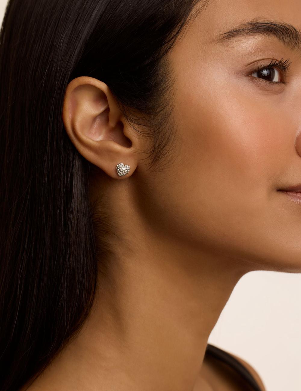 Women Ted Baker ADORAA - Crystal Heart Stud Earrings Silver | KSA  5739-QHKNR