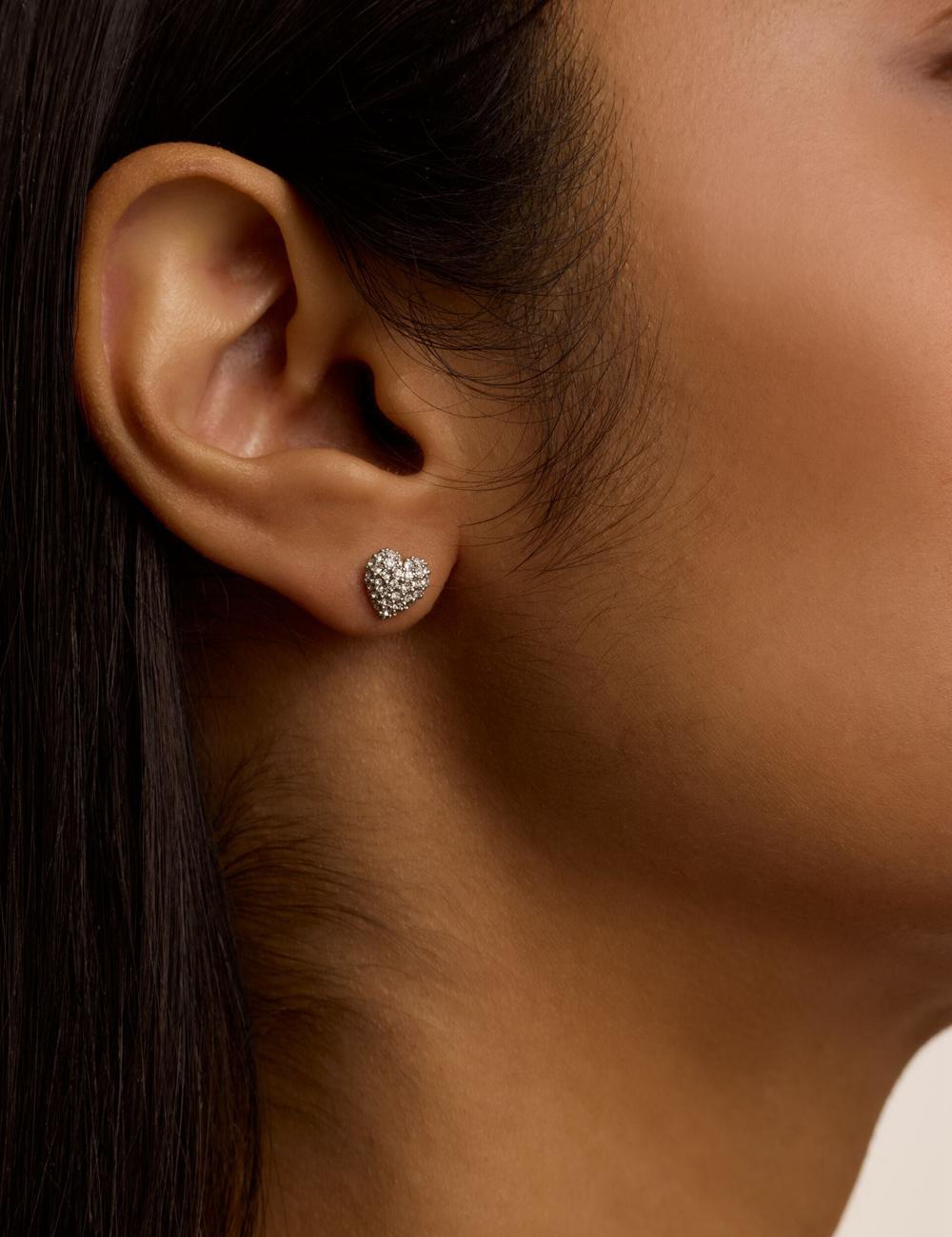 Women Ted Baker ADORAA - Crystal Heart Stud Earrings Silver | KSA  5739-QHKNR