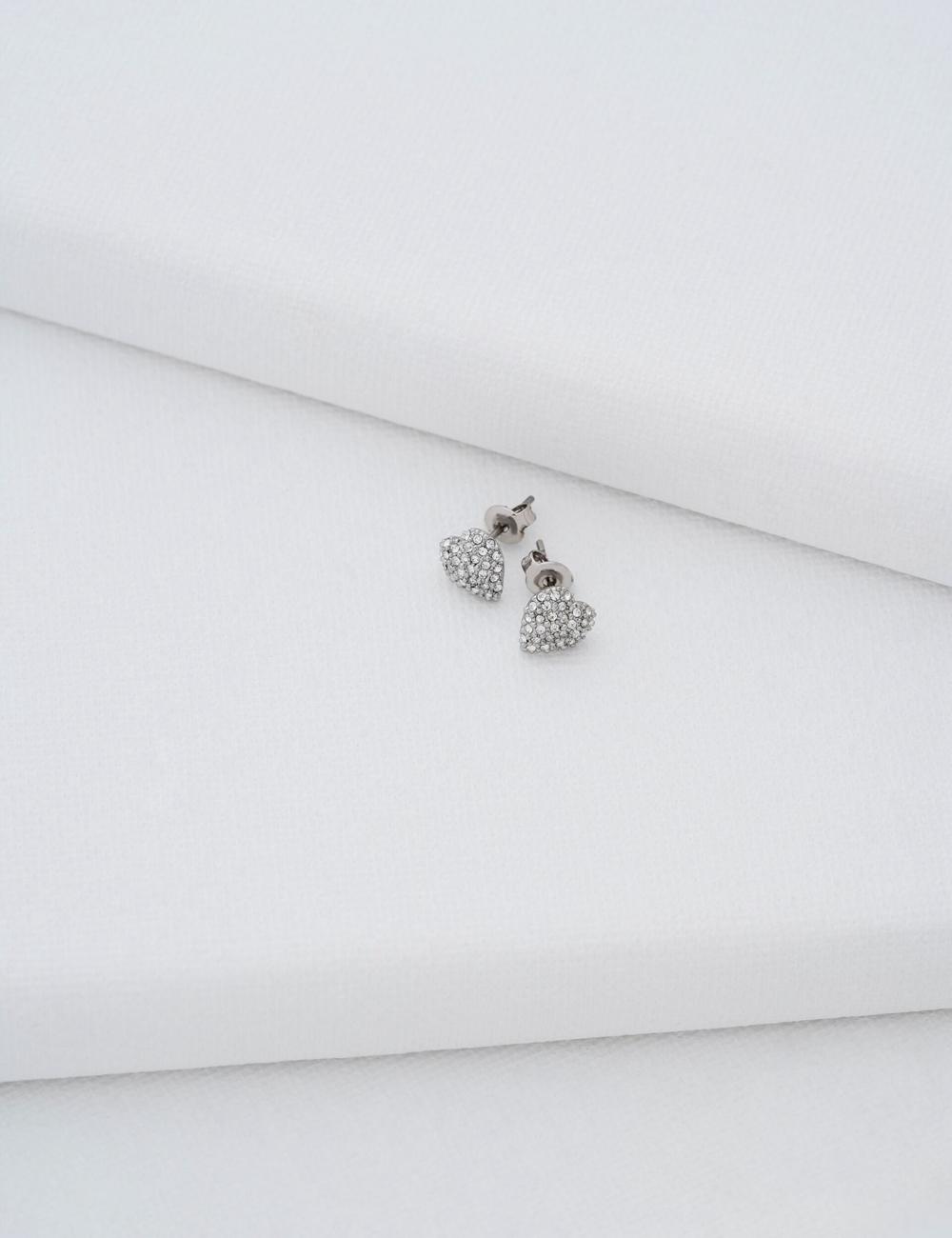 Women Ted Baker ADORAA - Crystal Heart Stud Earrings Silver | KSA  5739-QHKNR