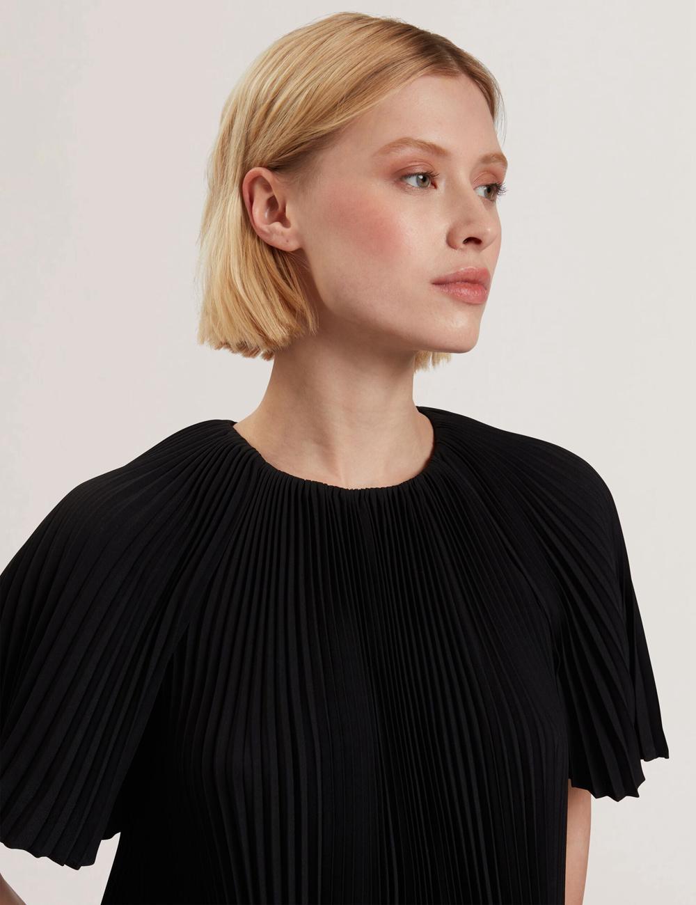 Women Ted Baker AGARA - Pleated Short Sleeve Woven Blouses Black | KSA  3619-WVCGB