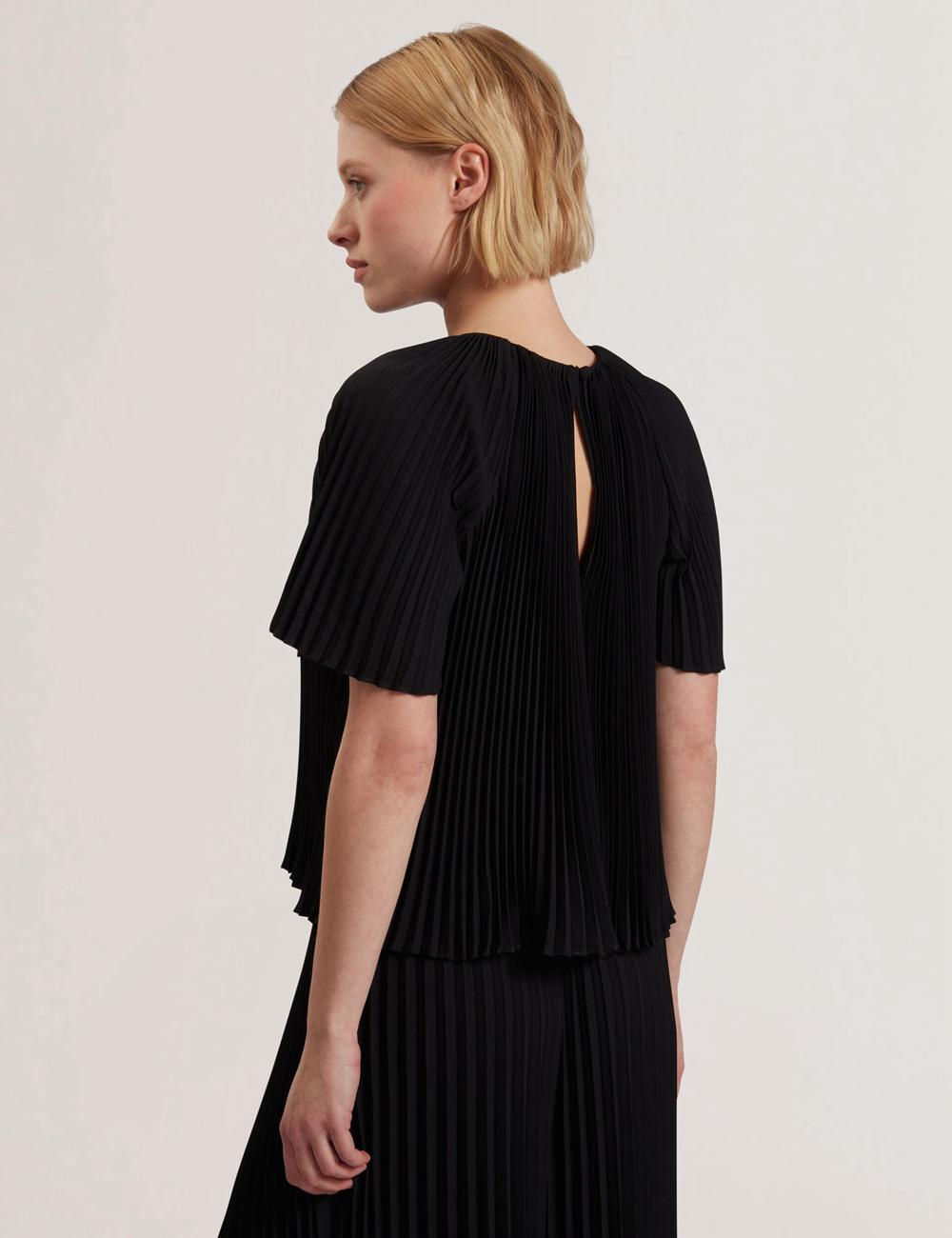Women Ted Baker AGARA - Pleated Short Sleeve Woven Blouses Black | KSA  3619-WVCGB
