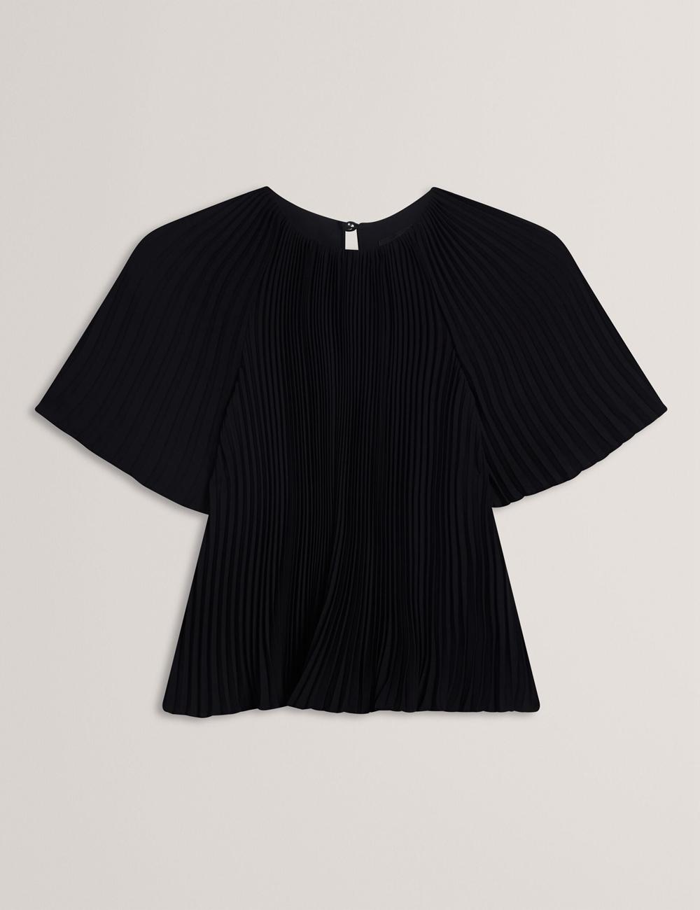 Women Ted Baker AGARA - Pleated Short Sleeve Woven Blouses Black | KSA  3619-WVCGB