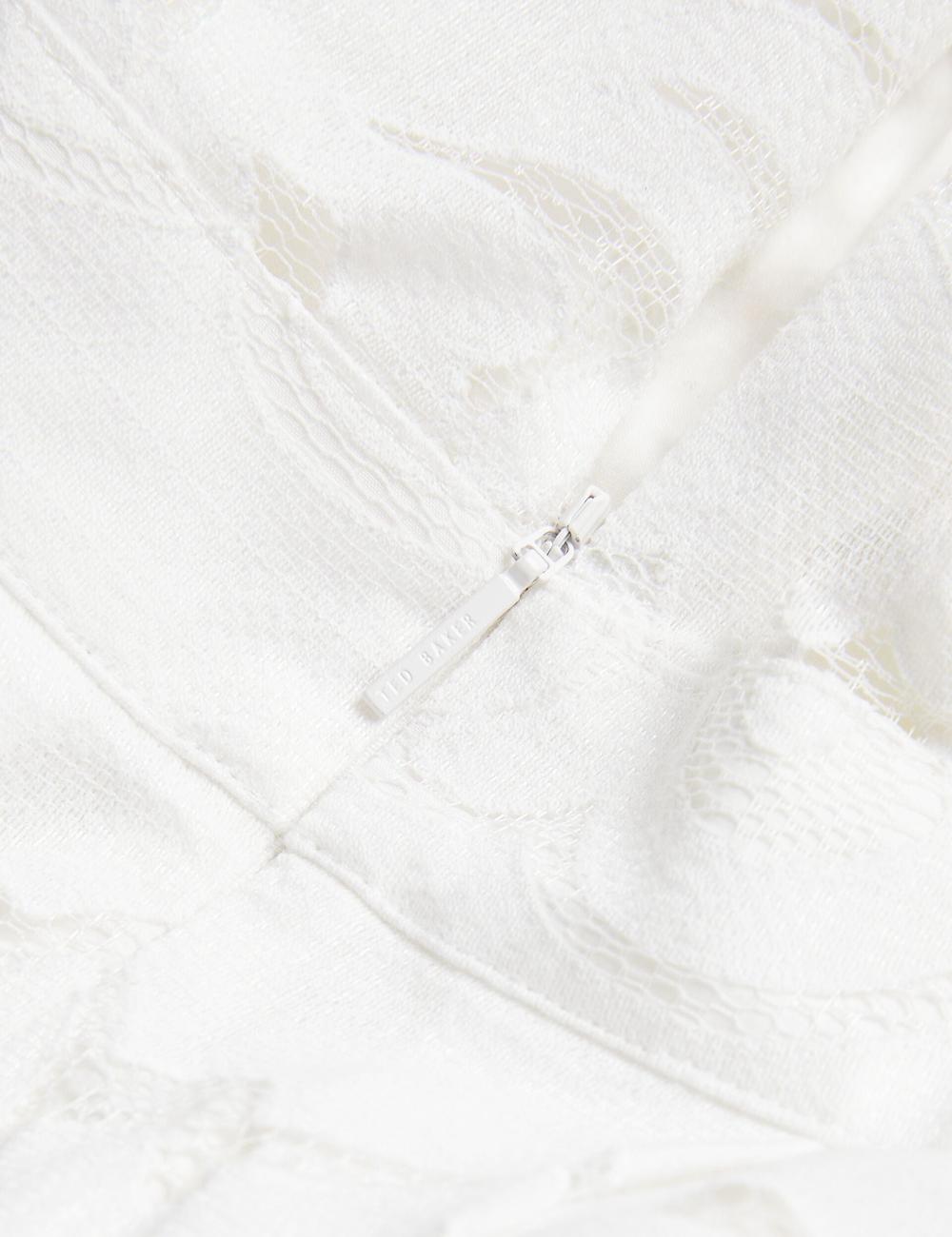 Women Ted Baker AGNEL - Lace Puff Sleeve Cotton Blend Midi Dresses White | KSA  3576-LQEPJ