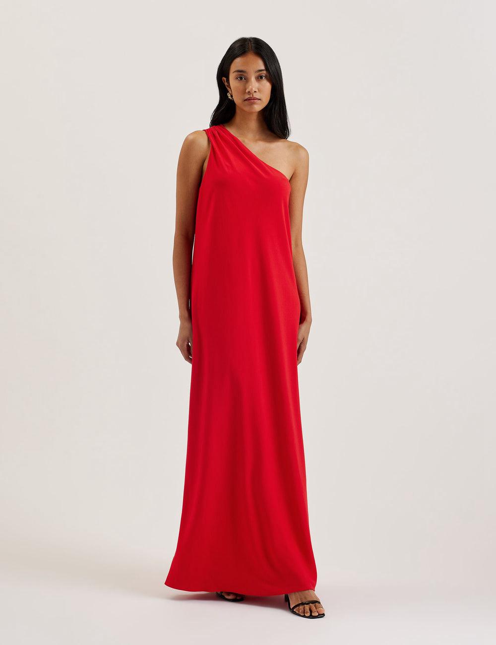 Women Ted Baker AISLI - One Shoulder Woven Maxi Dresses Red | KSA  8059-CTQOJ
