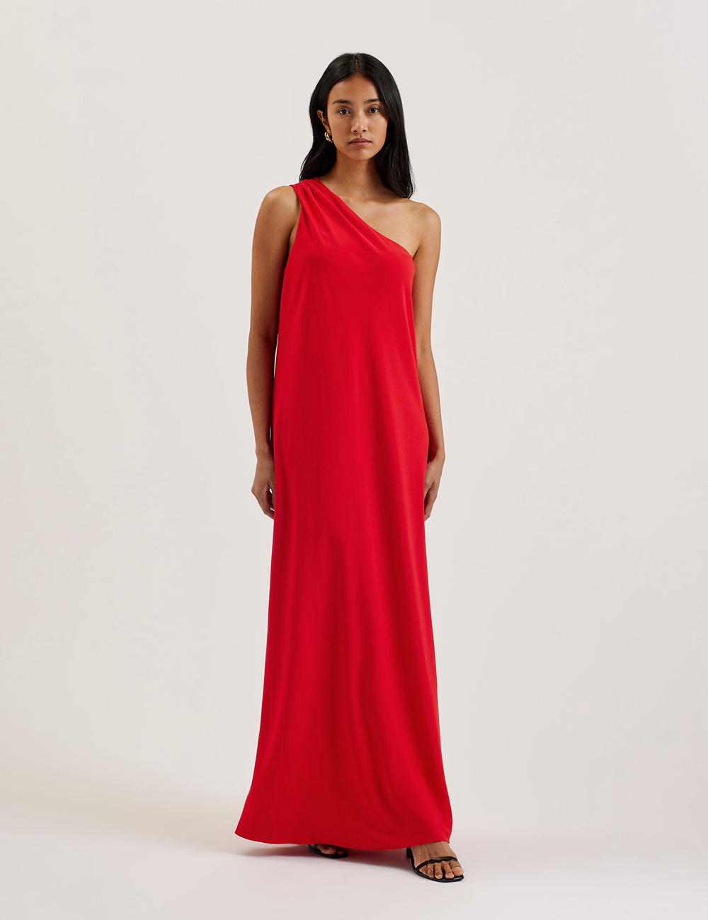 Women Ted Baker AISLI - One Shoulder Woven Maxi Dresses Red | KSA  8059-CTQOJ
