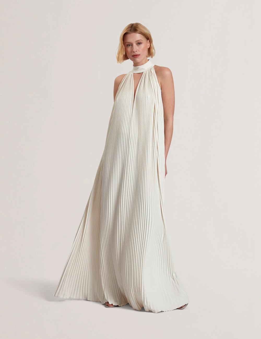 Women Ted Baker AKALA - Halter Neck Keyhole Detail Pleated Maxi Dresses Coral | KSA  9748-MLSUB