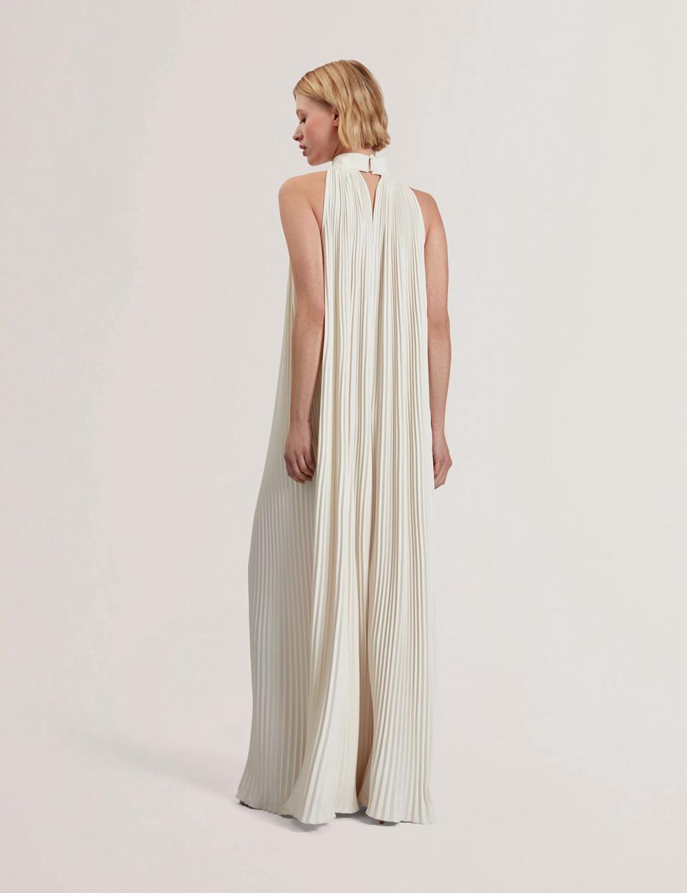 Women Ted Baker AKALA - Halter Neck Keyhole Detail Pleated Maxi Dresses Coral | KSA  9748-MLSUB