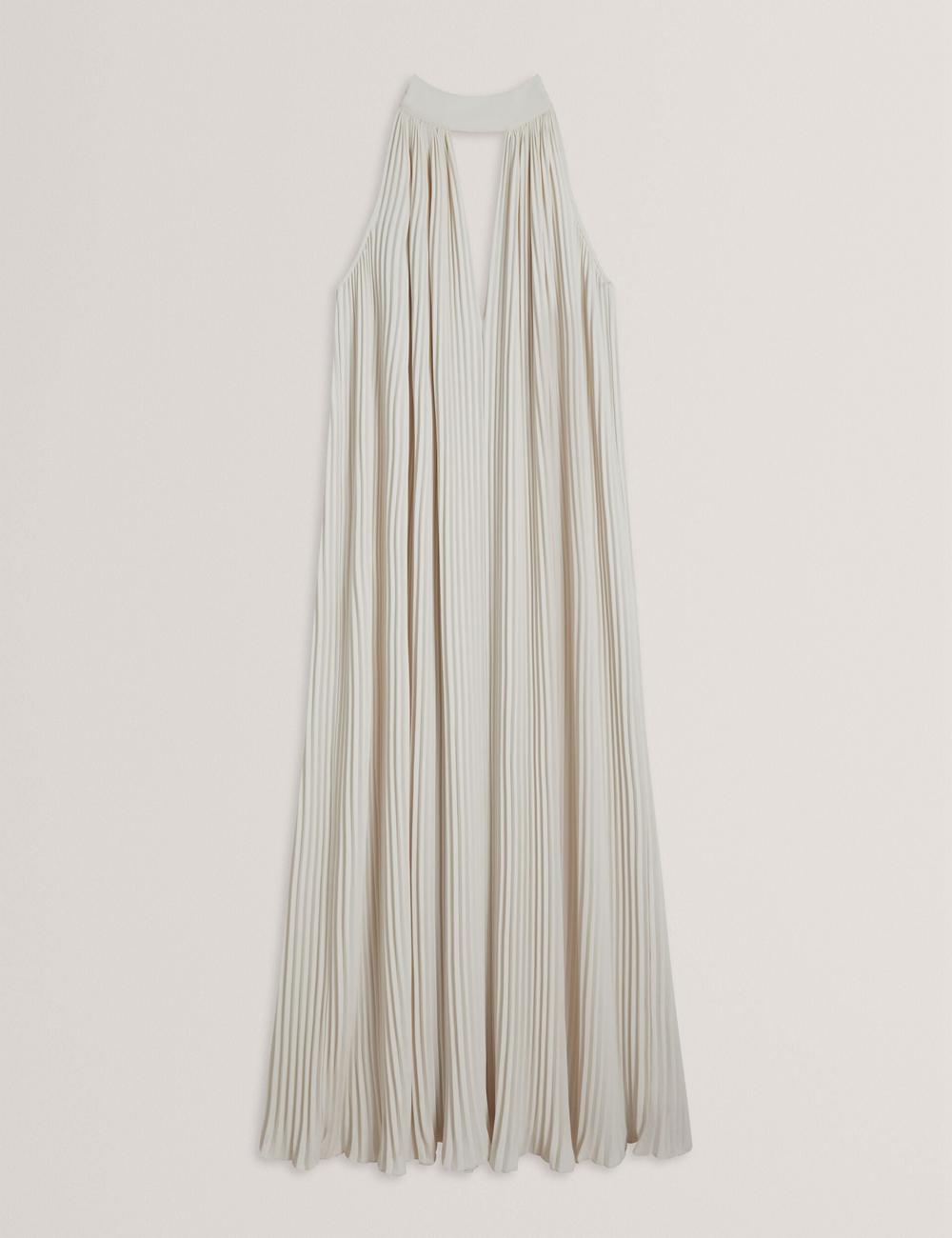 Women Ted Baker AKALA - Halter Neck Keyhole Detail Pleated Maxi Dresses Coral | KSA  9748-MLSUB