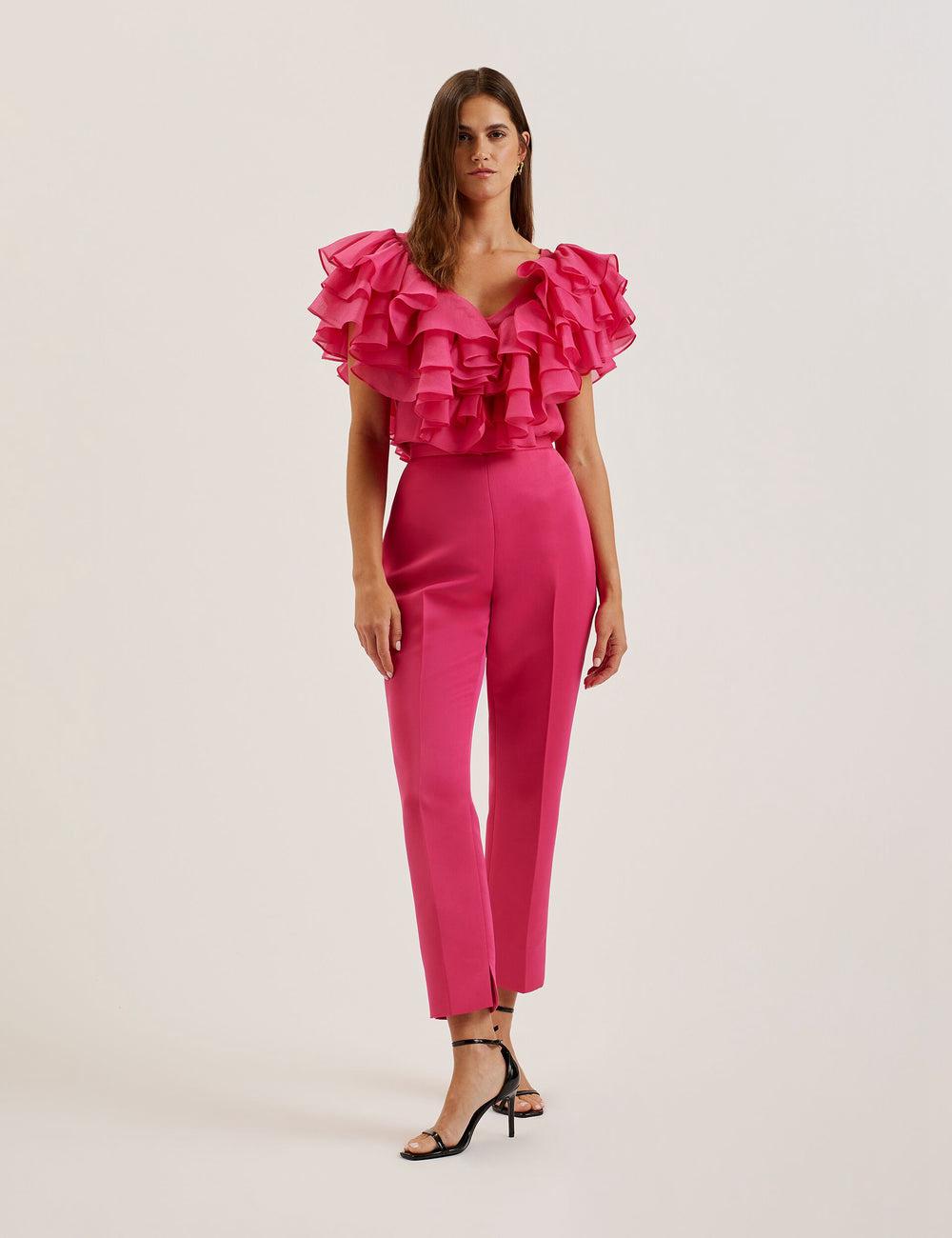 Women Ted Baker AKENIT - Satin Tailored Slim Leg Trousers Fuchsia | KSA  8056-LJNAZ