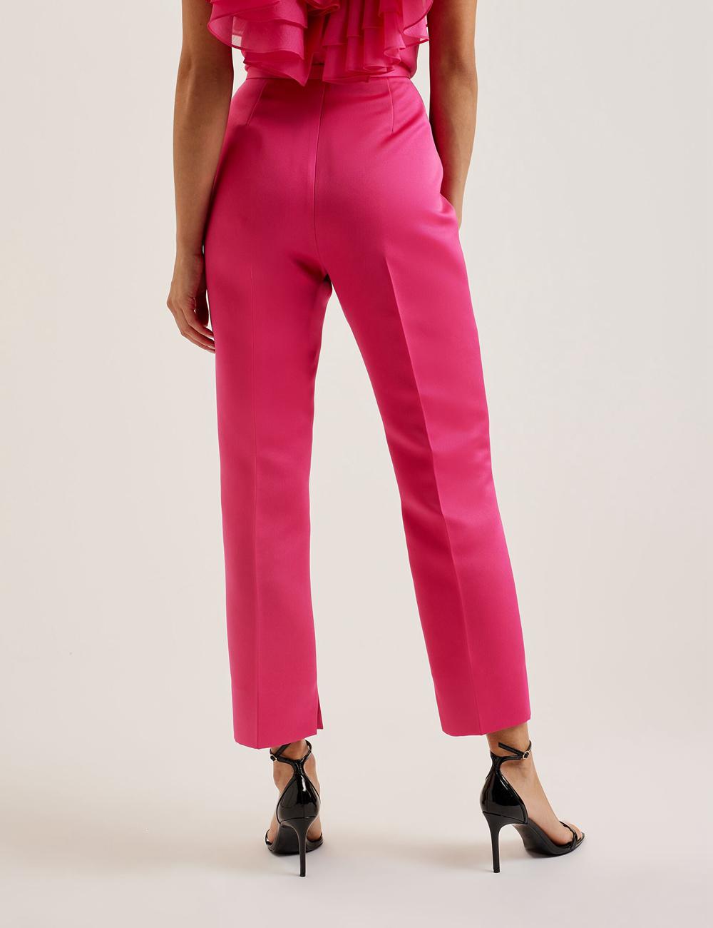 Women Ted Baker AKENIT - Satin Tailored Slim Leg Trousers Fuchsia | KSA  8056-LJNAZ