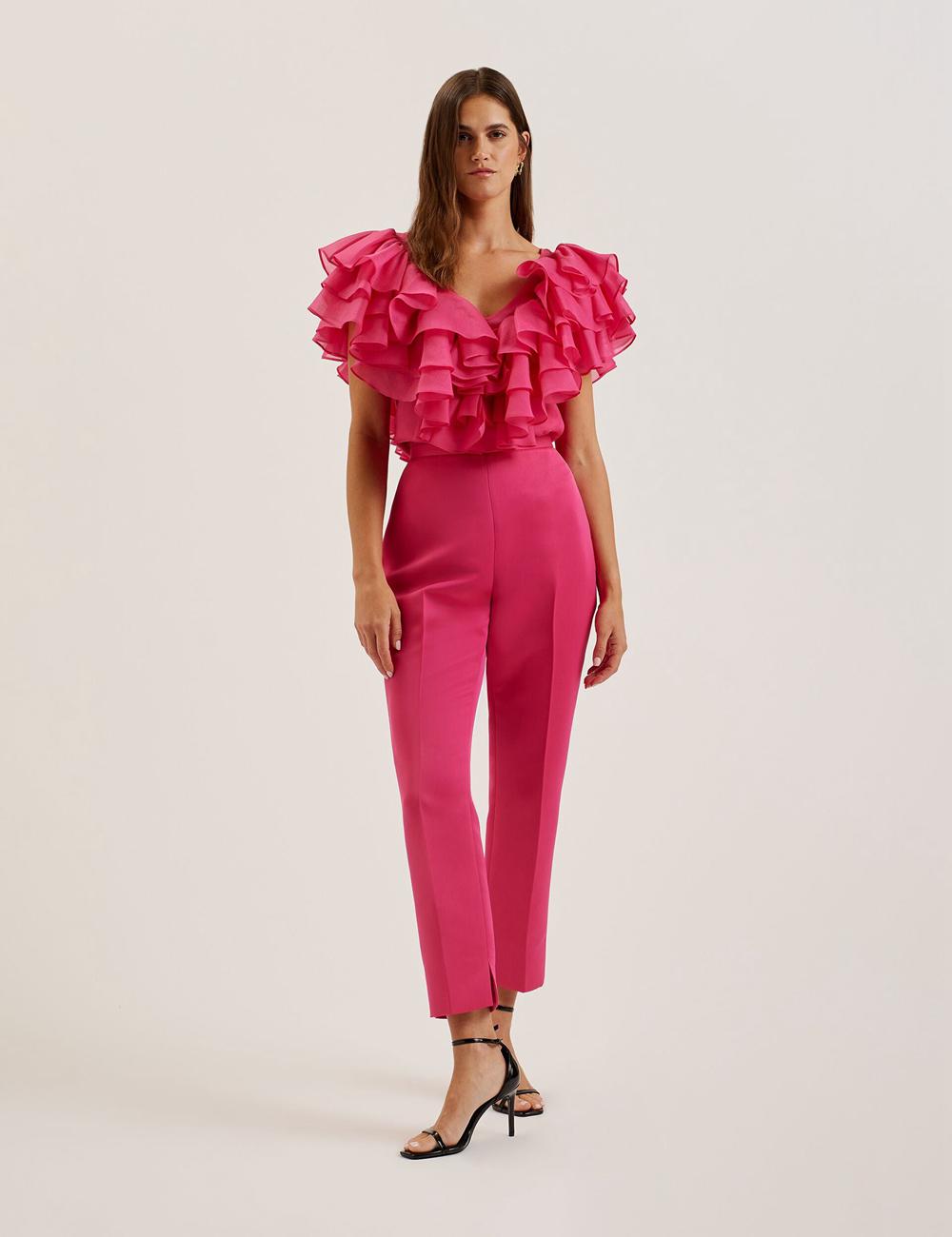Women Ted Baker AKENIT - Satin Tailored Slim Leg Trousers Fuchsia | KSA  8056-LJNAZ