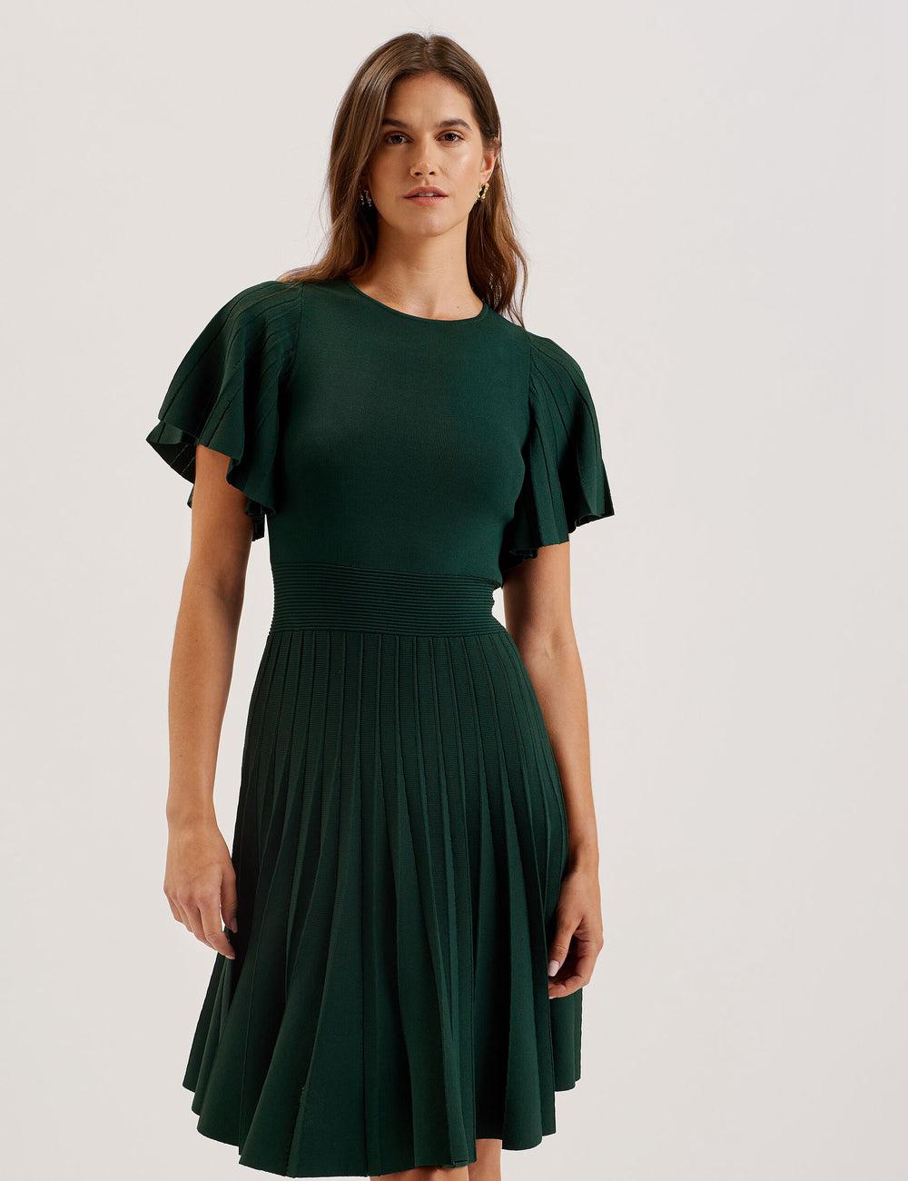 Women Ted Baker ALENHA - Knitted Angel Sleeve Mini Dresses Dk-Green | KSA  2546-ONQBA