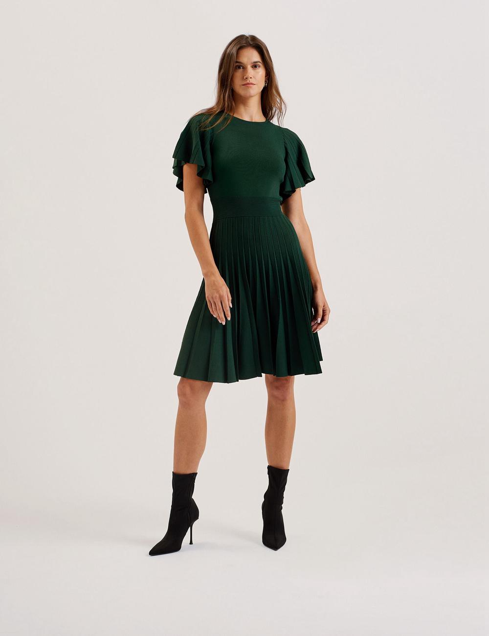 Women Ted Baker ALENHA - Knitted Angel Sleeve Mini Dresses Dk-Green | KSA  2546-ONQBA