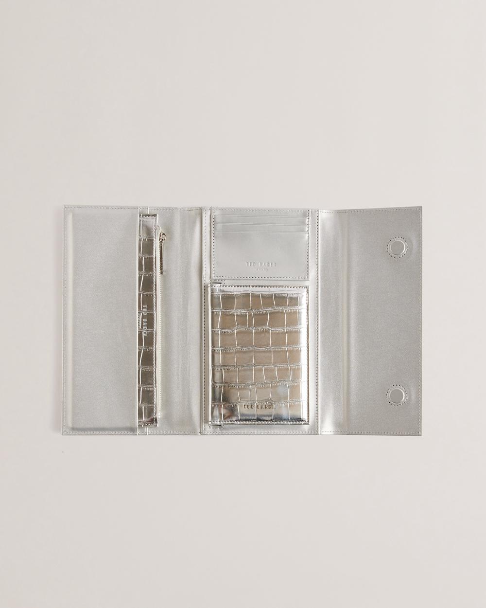 Women Ted Baker ALETHAI - Croc Effect Travel Organiser Wallets Silver | KSA  0576-ANPMR