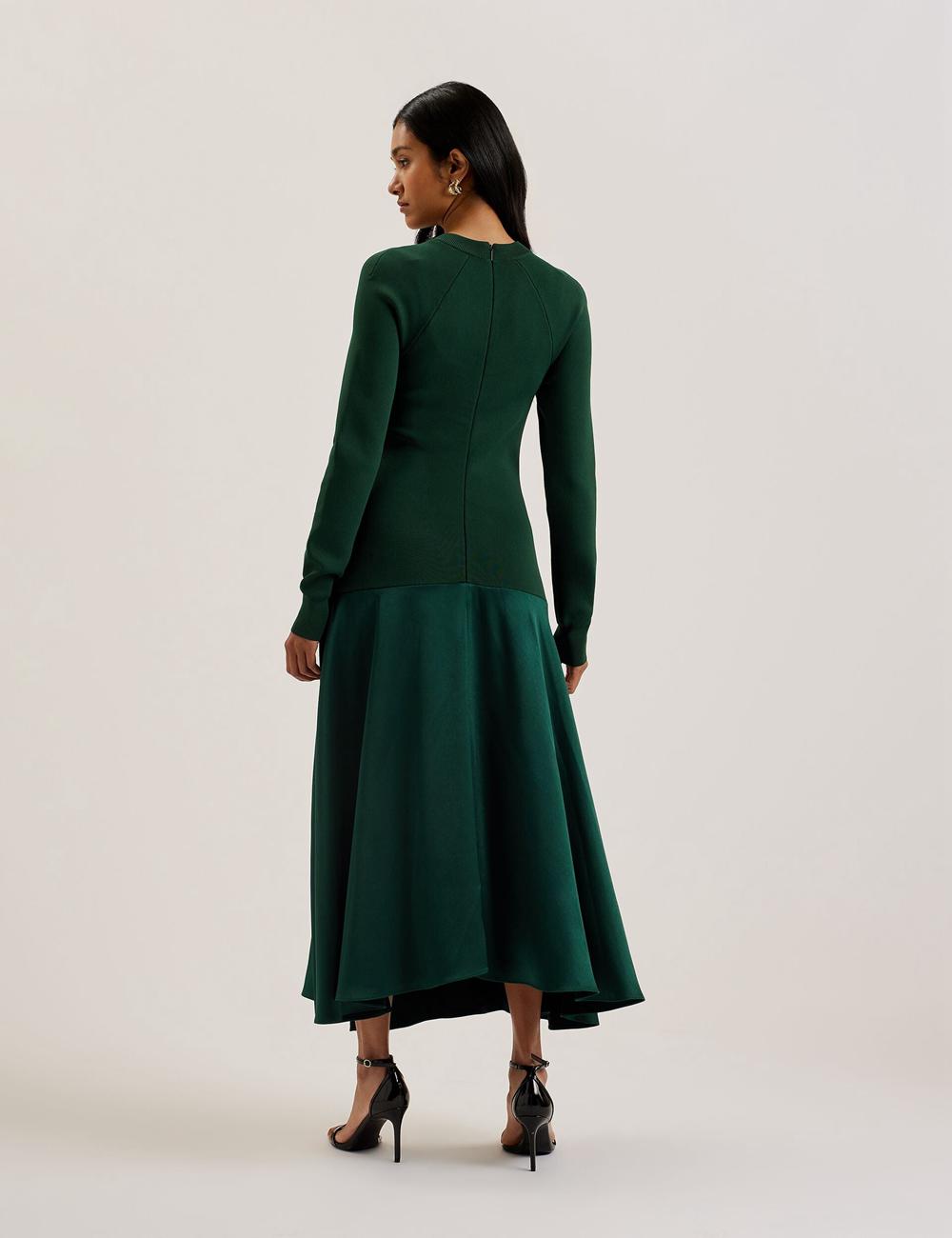 Women Ted Baker ALFEIOS - Long Sleeve Satin Skirt Midi Dresses Dk-Green | KSA  7431-SBYOW