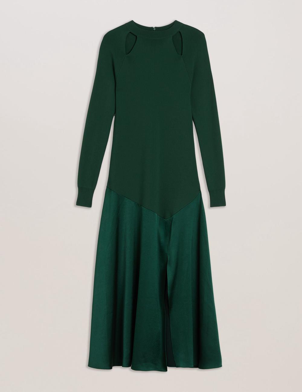 Women Ted Baker ALFEIOS - Long Sleeve Satin Skirt Midi Dresses Dk-Green | KSA  7431-SBYOW