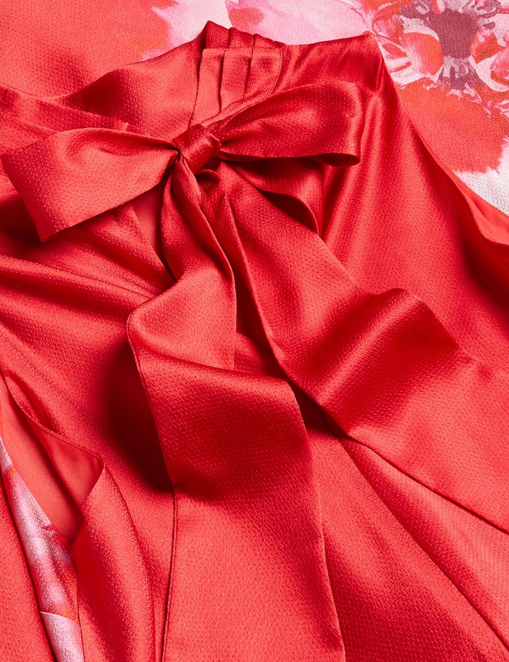 Women Ted Baker ALIARA - Floral Satin High Neck Sleeveless Midi Dresses Red | KSA  4153-GNEOI