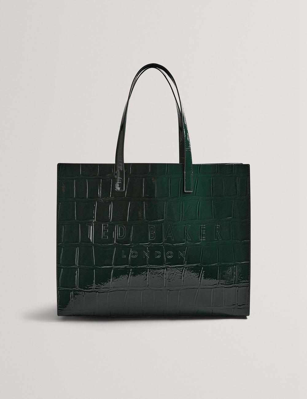 Women Ted Baker ALLICON - Patent Croc Effect Wide Tote Bags Mid-Green | KSA  0236-VCMXK