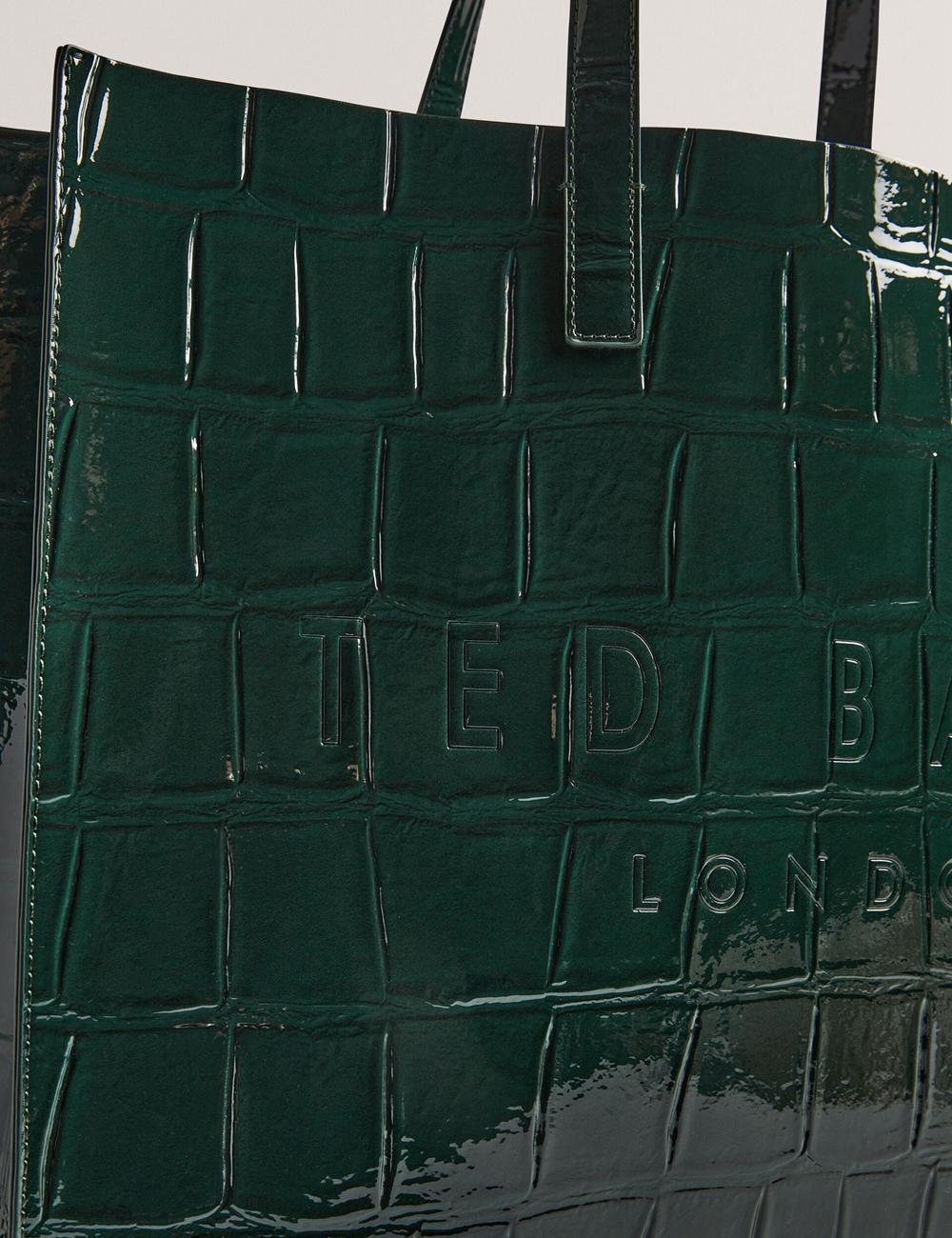 Women Ted Baker ALLICON - Patent Croc Effect Wide Tote Bags Mid-Green | KSA  0236-VCMXK