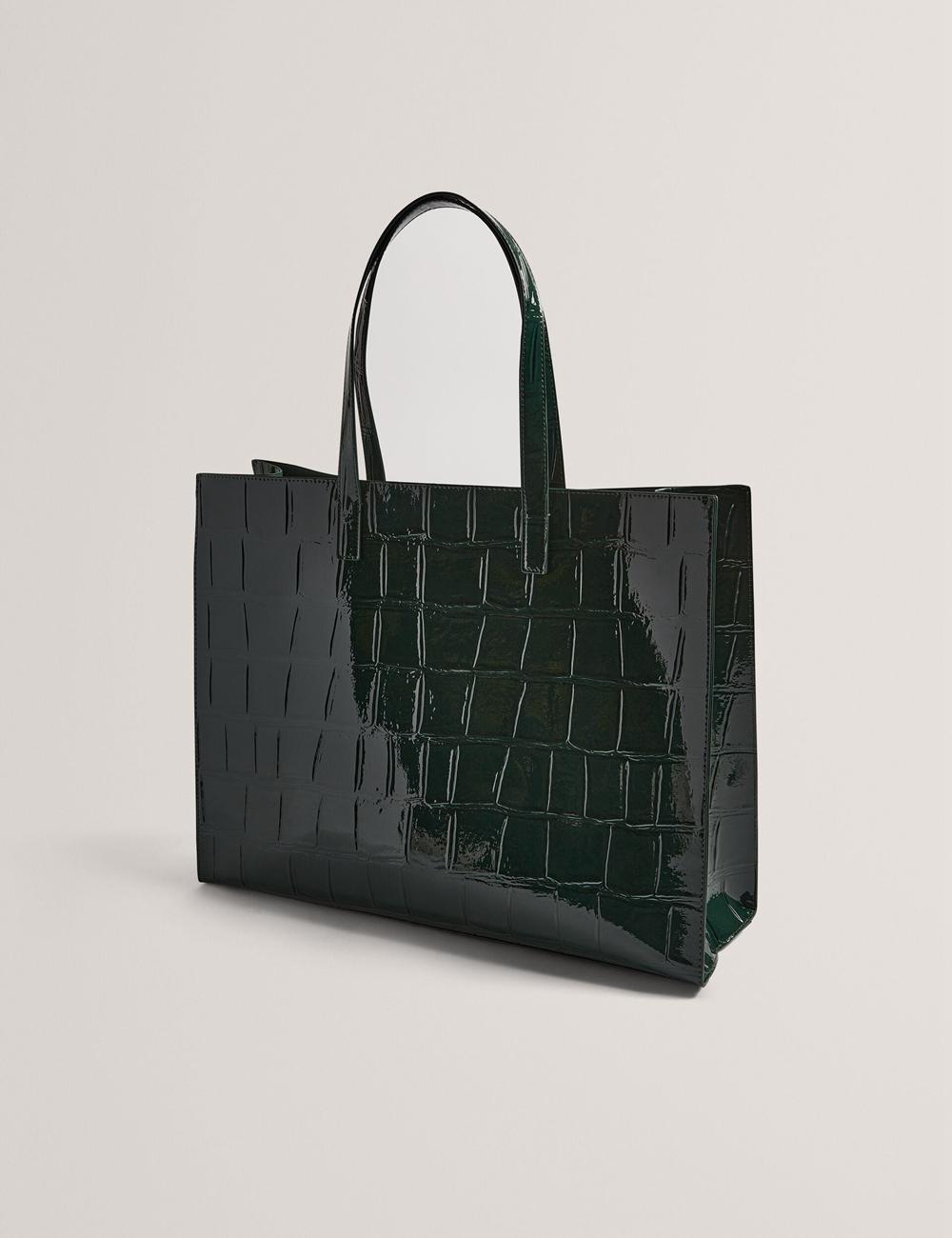 Women Ted Baker ALLICON - Patent Croc Effect Wide Tote Bags Mid-Green | KSA  0236-VCMXK