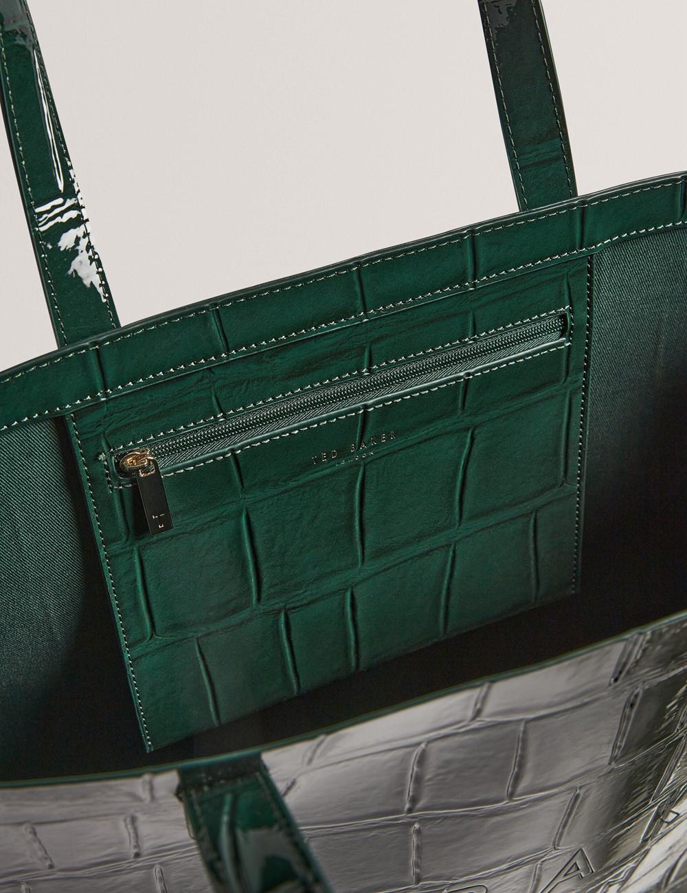 Women Ted Baker ALLICON - Patent Croc Effect Wide Tote Bags Mid-Green | KSA  0236-VCMXK