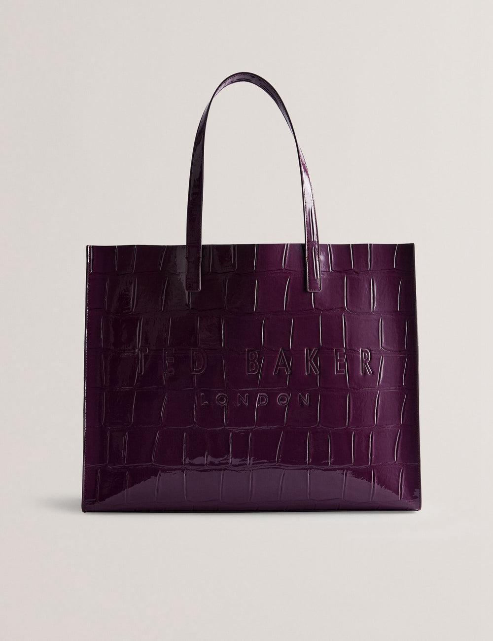 Women Ted Baker ALLICON - Wide Croc Effect Icon Tote Bags Maroon | KSA  3497-ZMHJD
