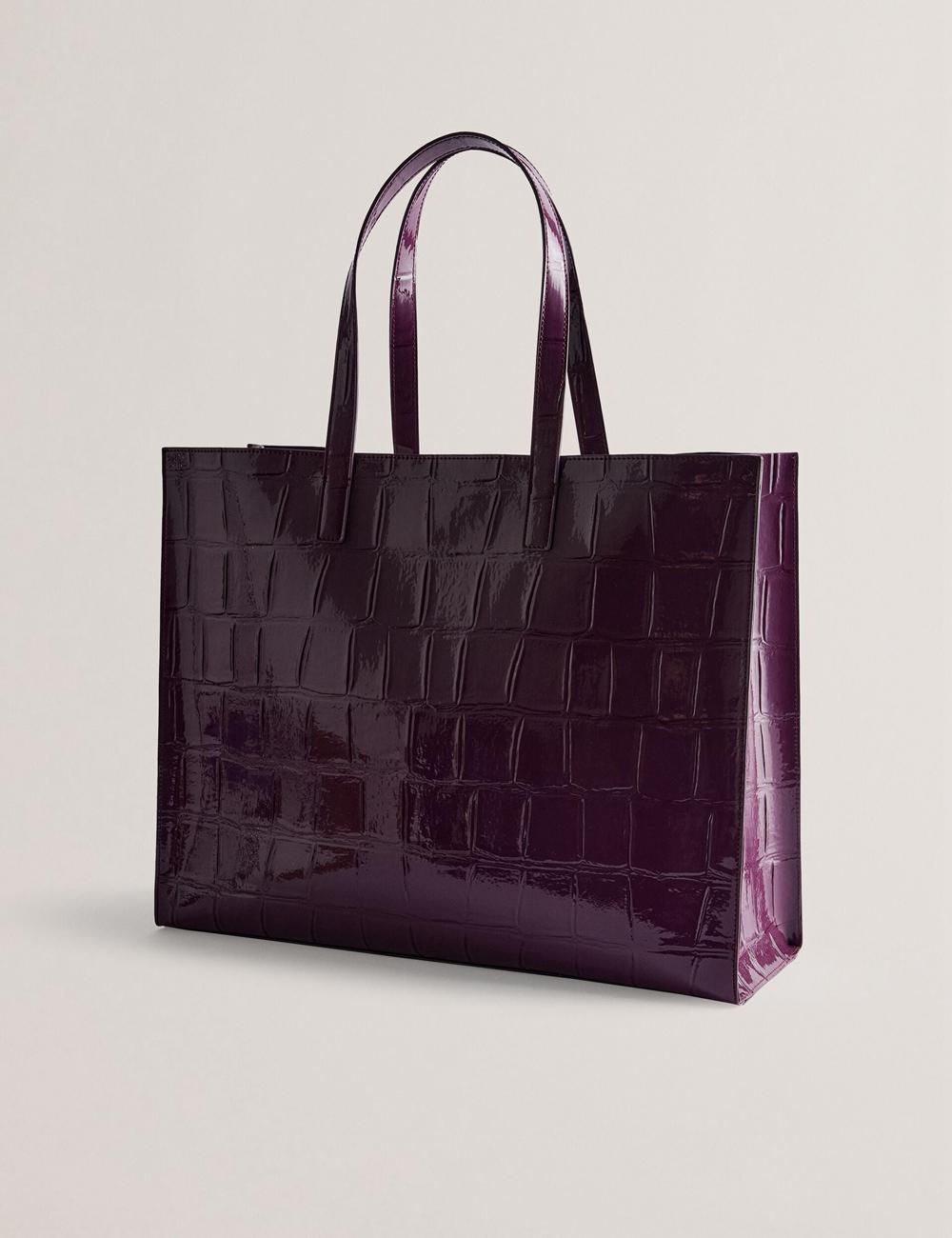 Women Ted Baker ALLICON - Wide Croc Effect Icon Tote Bags Maroon | KSA  3497-ZMHJD