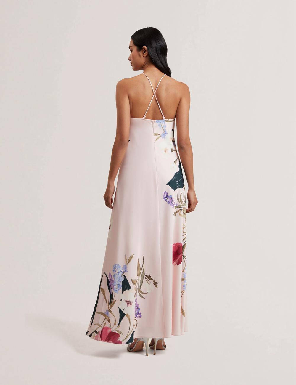 Women Ted Baker ALMARIA - Floral Halter Neck Woven Maxi Dresses Pink | KSA  3297-HORME