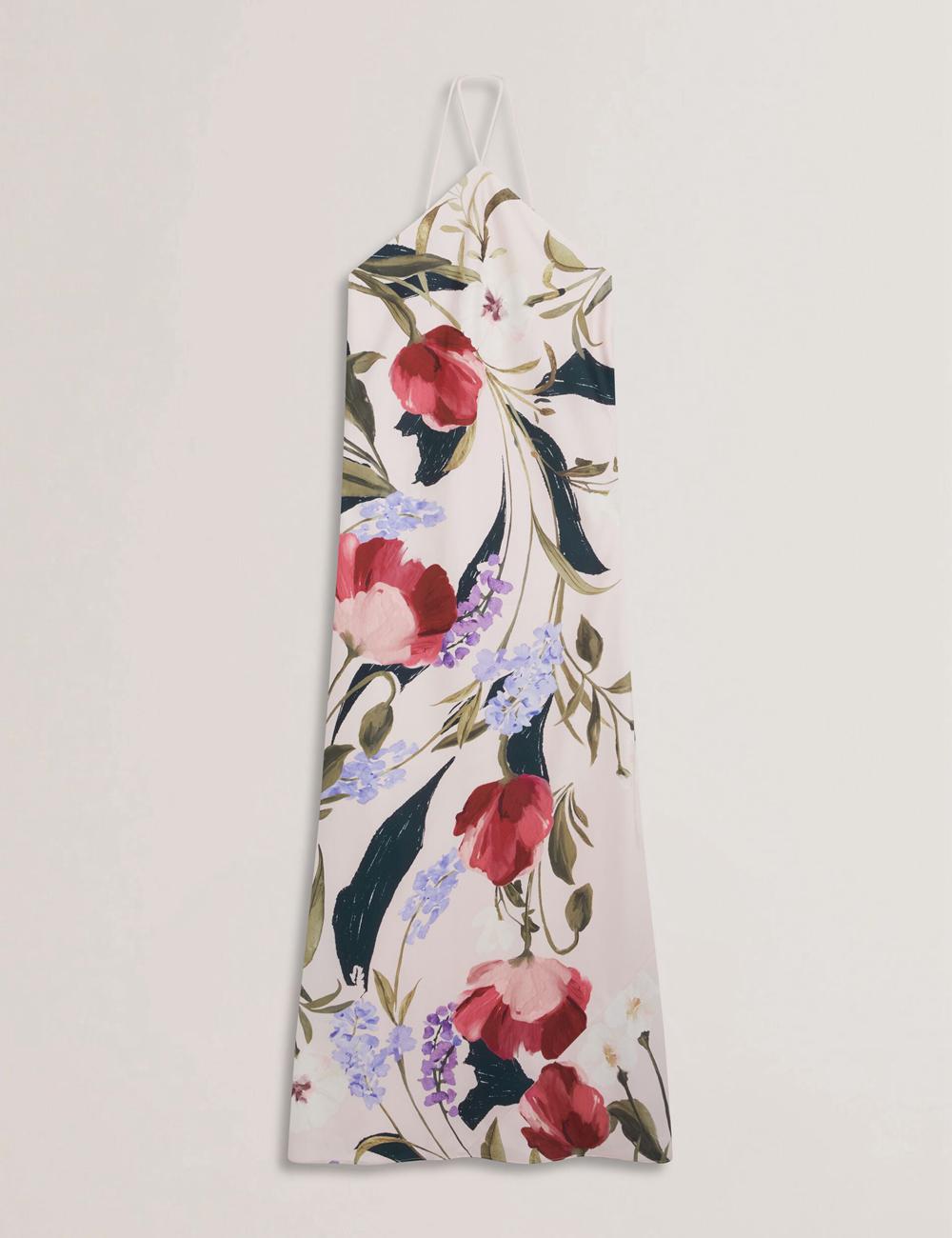 Women Ted Baker ALMARIA - Floral Halter Neck Woven Maxi Dresses Pink | KSA  3297-HORME