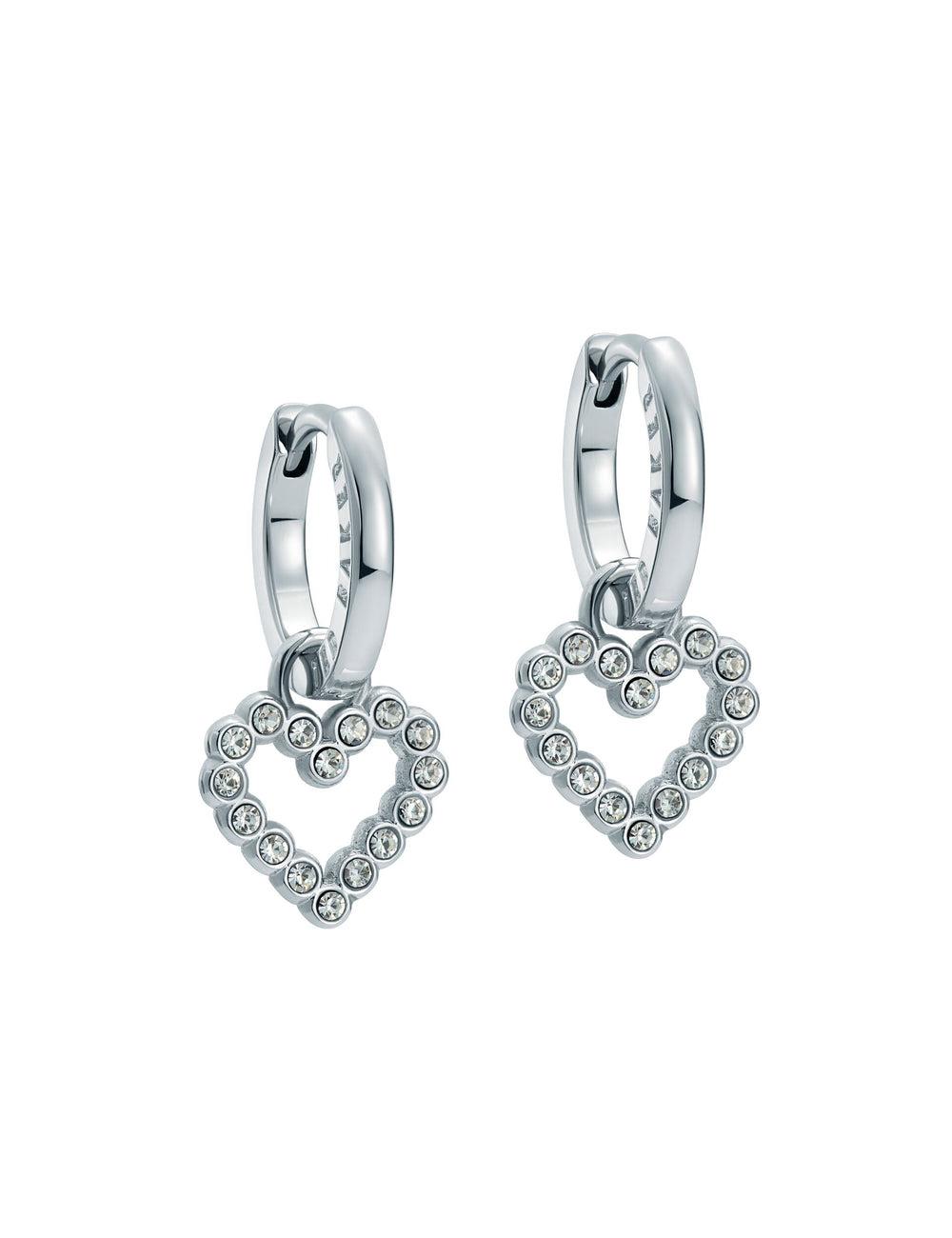 Women Ted Baker AMORA - Crystal Open Heart Huggie Earrings Silver | KSA  2905-FHABW