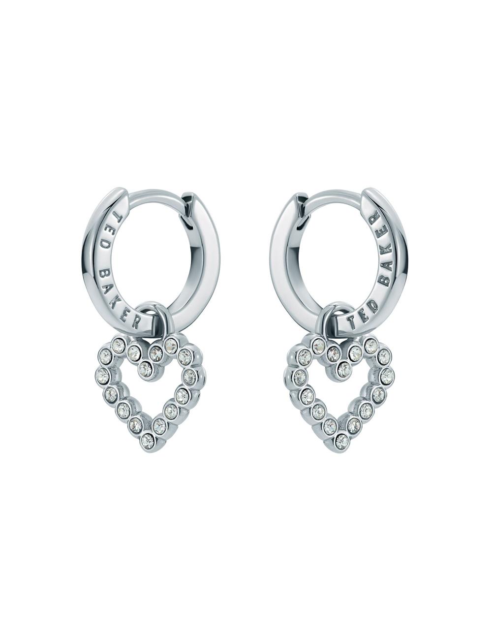 Women Ted Baker AMORA - Crystal Open Heart Huggie Earrings Silver | KSA  2905-FHABW
