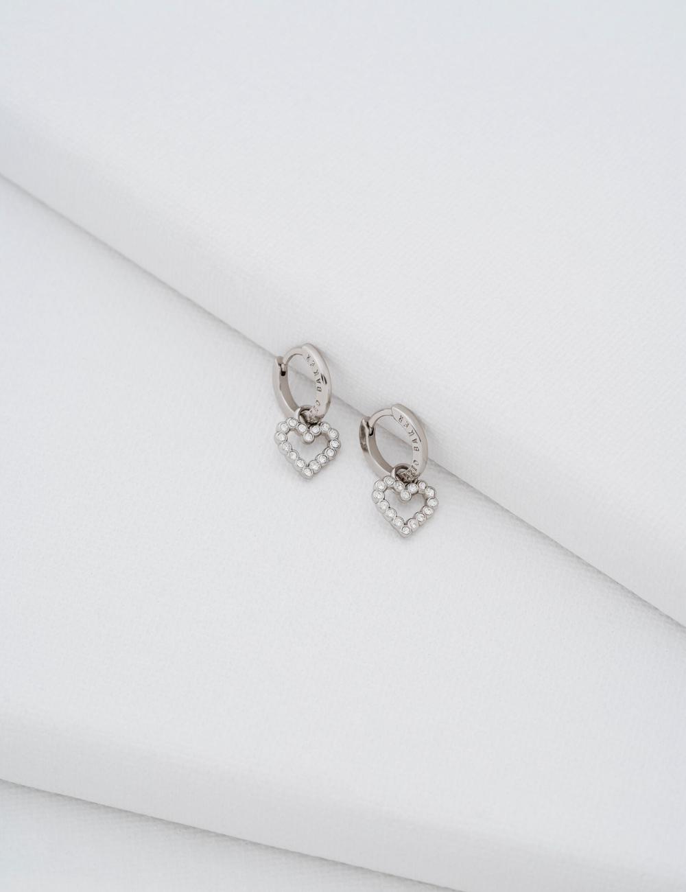 Women Ted Baker AMORA - Crystal Open Heart Huggie Earrings Silver | KSA  2905-FHABW