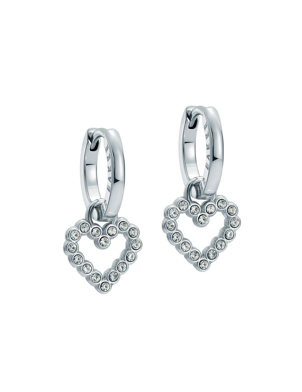 Women Ted Baker AMORA - Crystal Open Heart Huggie Earrings Silver | KSA  2905-FHABW