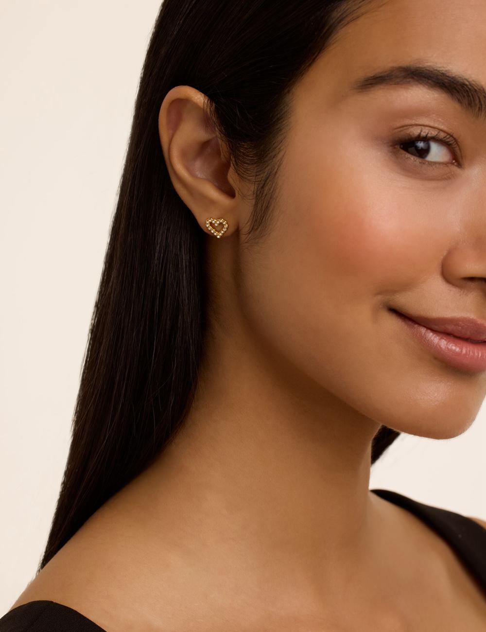 Women Ted Baker AMORINA -Crystal Open Heart Stud Earrings Gold | KSA  6801-FPEGV