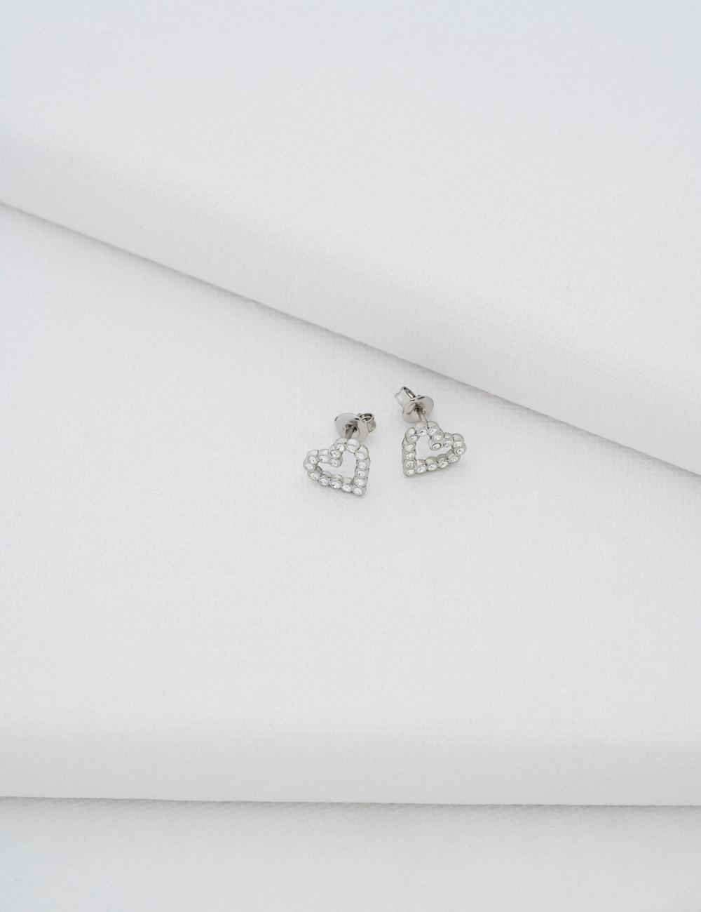 Women Ted Baker AMORINA - Crystal Open Heart Stud Earrings Silver | KSA  8469-BHAMS