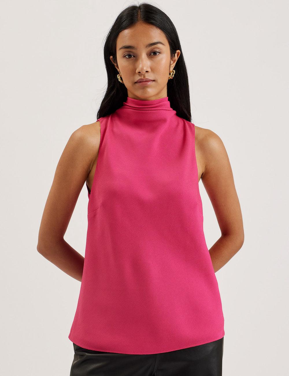Women Ted Baker ANINI - Textured High Neck Sleeveless Top Blouses Fuchsia | KSA  6571-DCLGA
