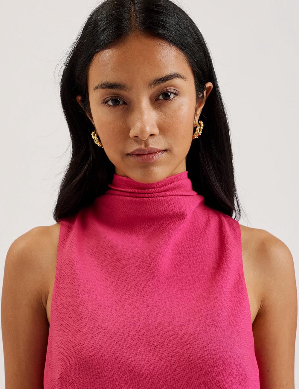 Women Ted Baker ANINI - Textured High Neck Sleeveless Top Blouses Fuchsia | KSA  6571-DCLGA