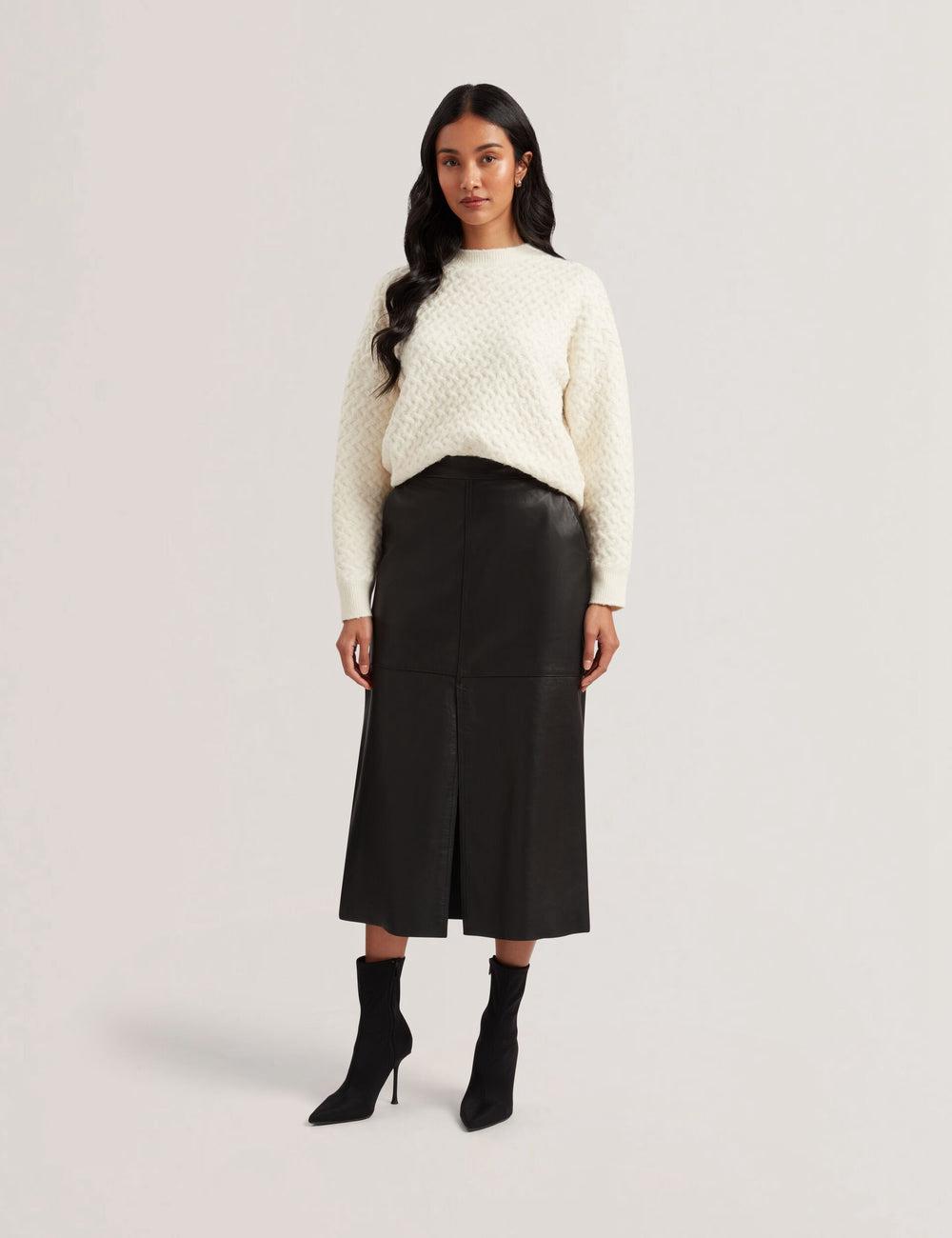 Women Ted Baker AOTO - Leather Pencil With Seam Detail Midi Skirts Black | KSA  9072-KIZHA