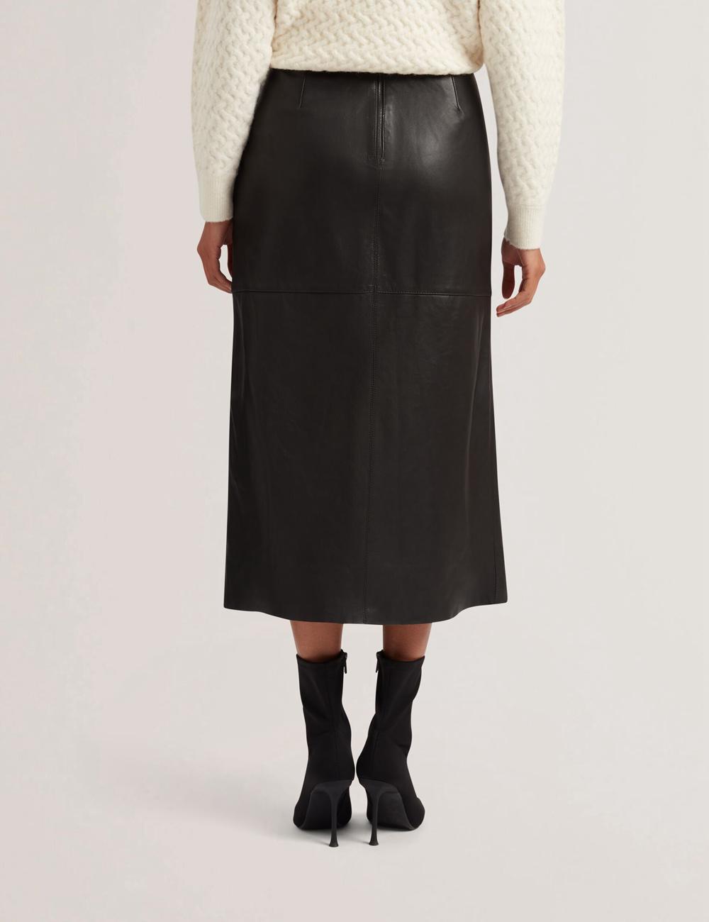 Women Ted Baker AOTO - Leather Pencil With Seam Detail Midi Skirts Black | KSA  9072-KIZHA