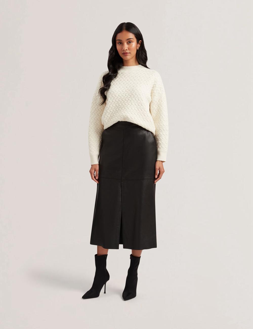 Women Ted Baker AOTO - Leather Pencil With Seam Detail Midi Skirts Black | KSA  9072-KIZHA