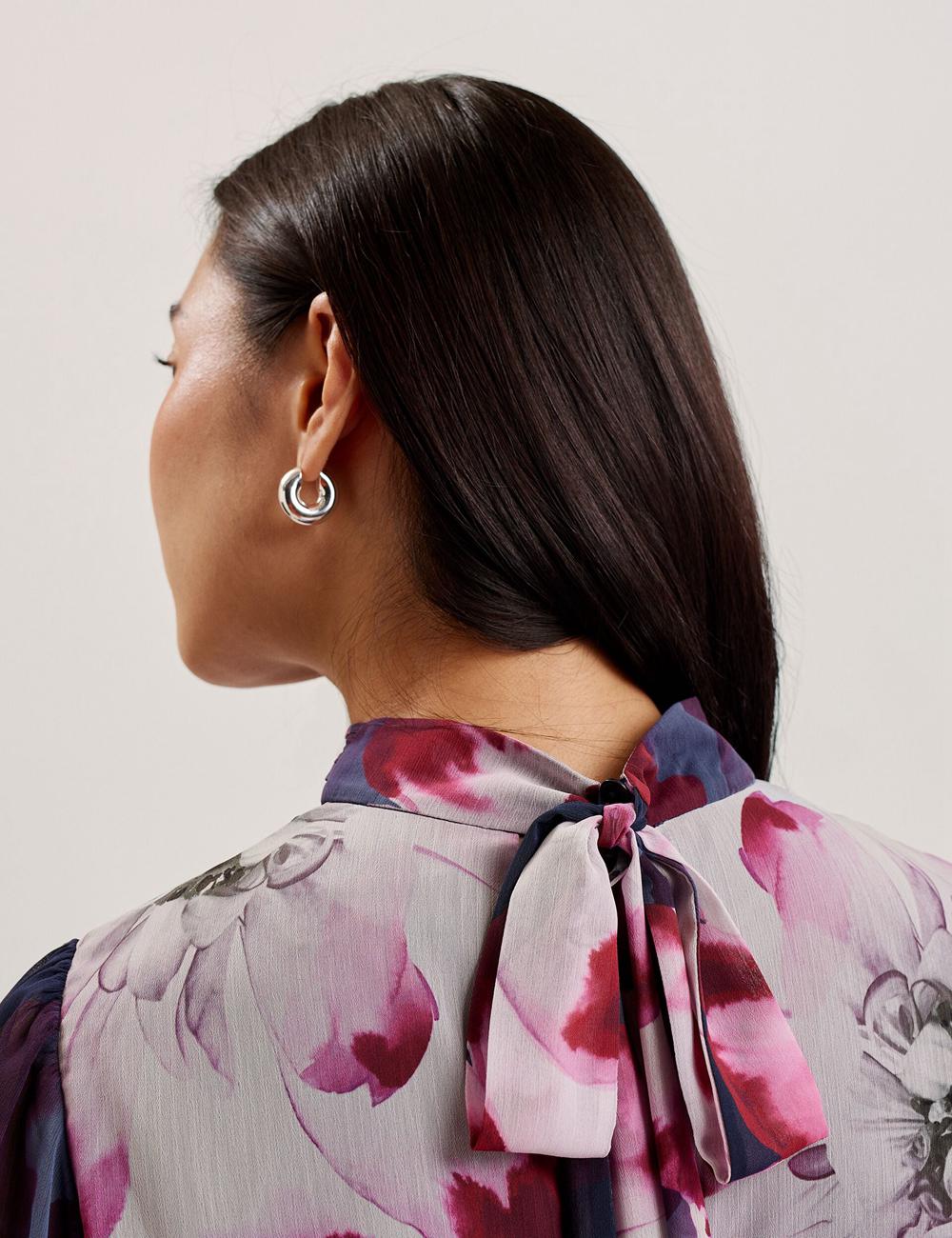 Women Ted Baker ARACELY - Floral High Neck Long Sleeve Mini Dresses Navy | KSA  7946-MDXNV