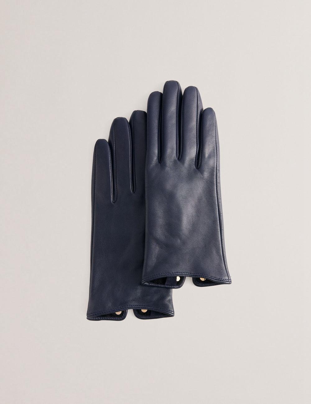Women Ted Baker ARLEOS - Leather Split Cuff Gloves Navy | KSA  8374-ZIUBR