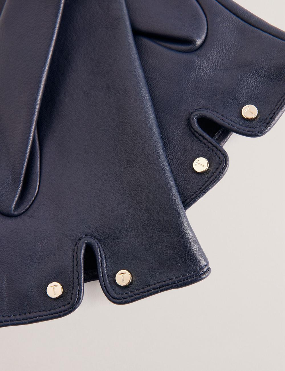 Women Ted Baker ARLEOS - Leather Split Cuff Gloves Navy | KSA  8374-ZIUBR