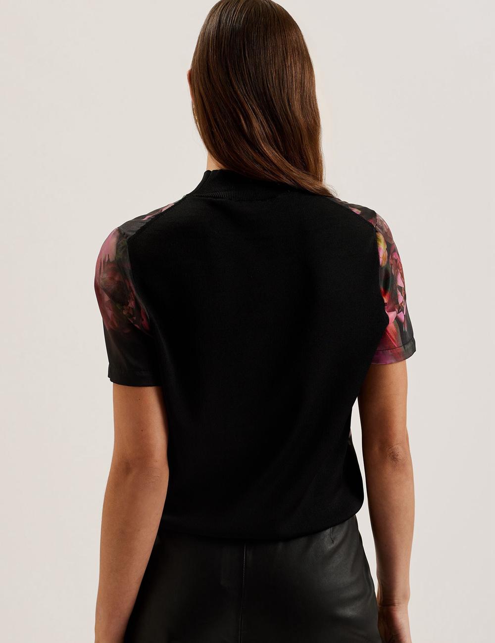 Women Ted Baker ASTHAA - Floral Woven Front Short Sleeve Top Blouses Black | KSA  2761-ORBXC