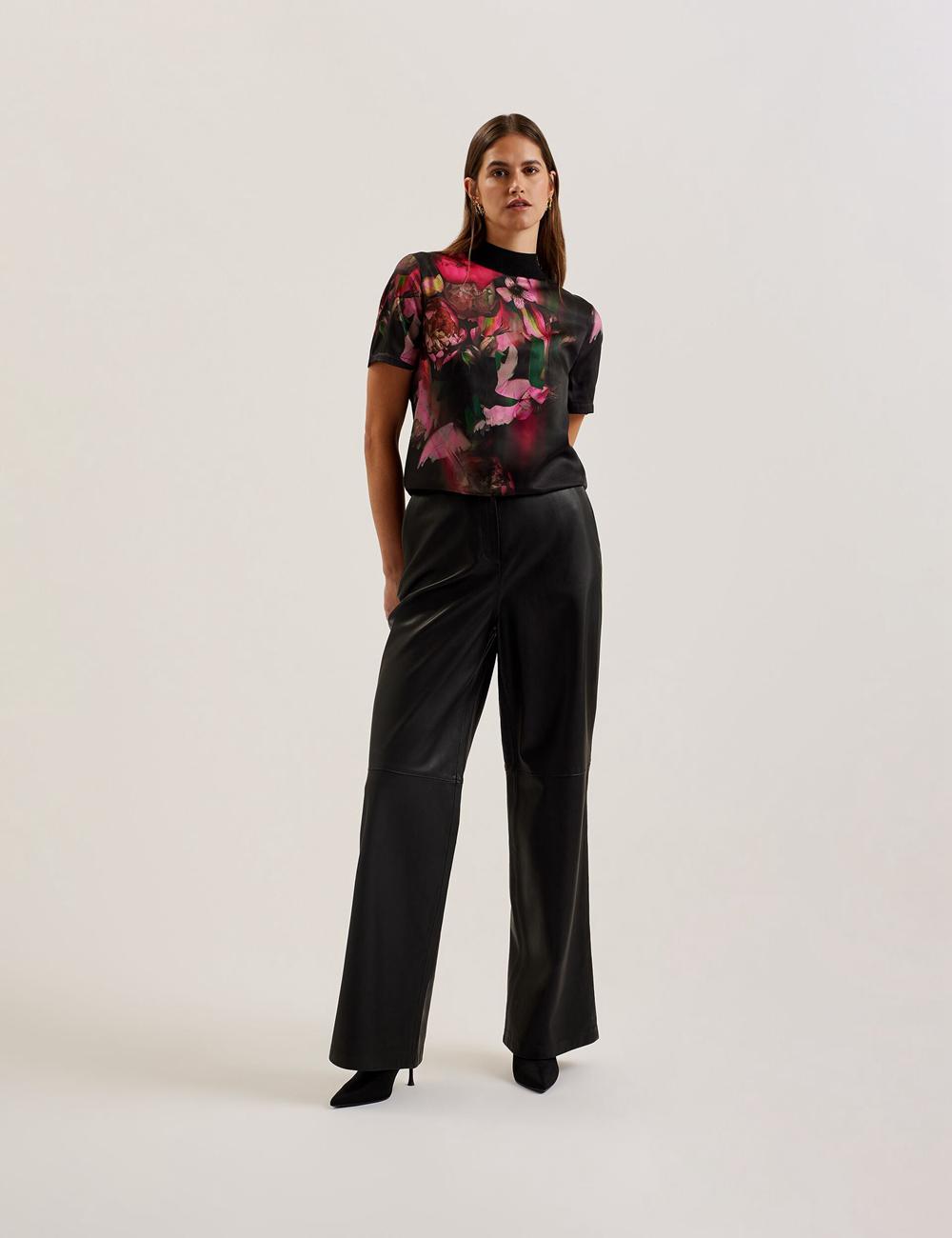 Women Ted Baker ASTHAA - Floral Woven Front Short Sleeve Top Blouses Black | KSA  2761-ORBXC