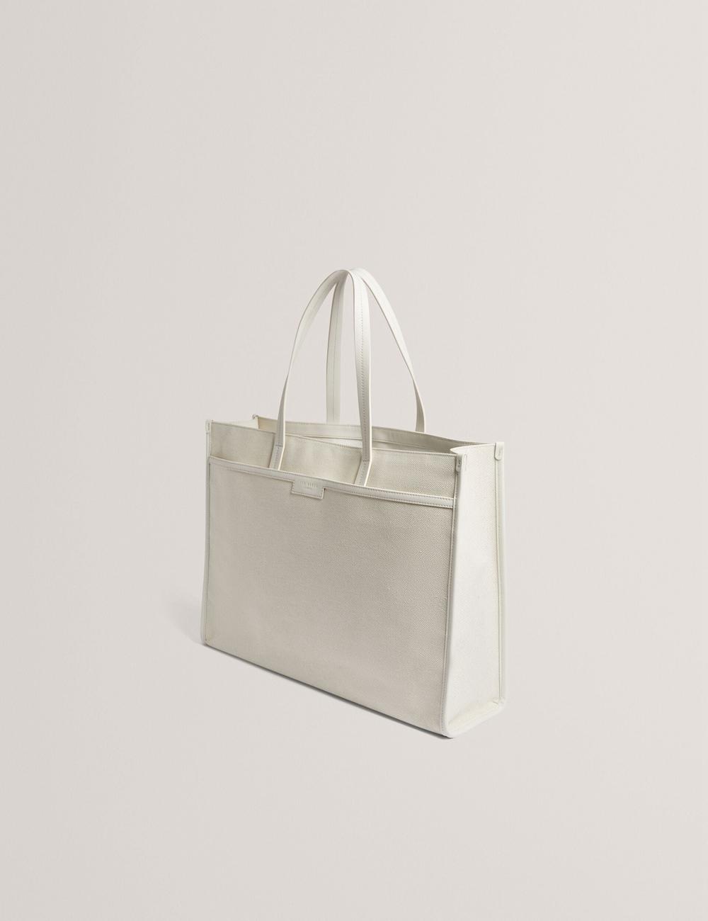 Women Ted Baker AUDOS - Rose Detail Wide Canvas Tote Bags Ecru | KSA  6902-ROXTC