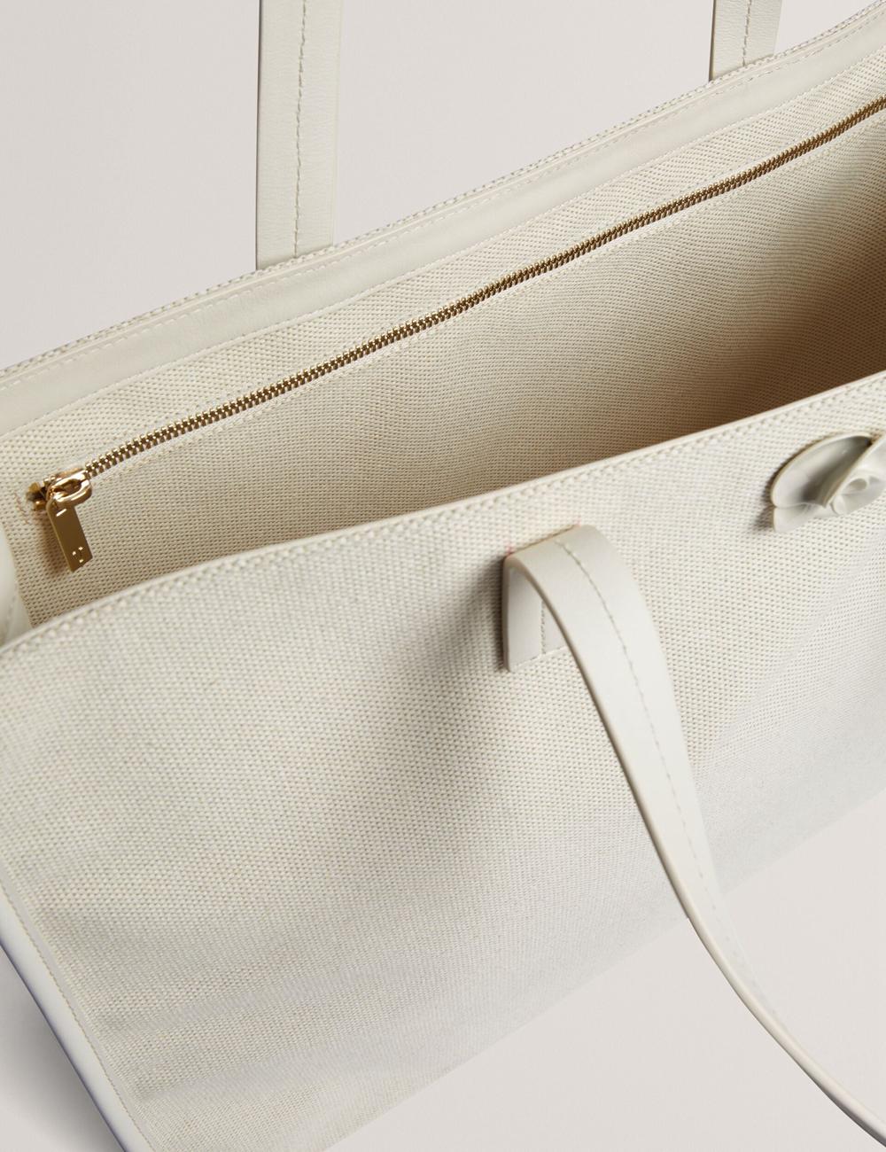 Women Ted Baker AUDOS - Rose Detail Wide Canvas Tote Bags Ecru | KSA  6902-ROXTC